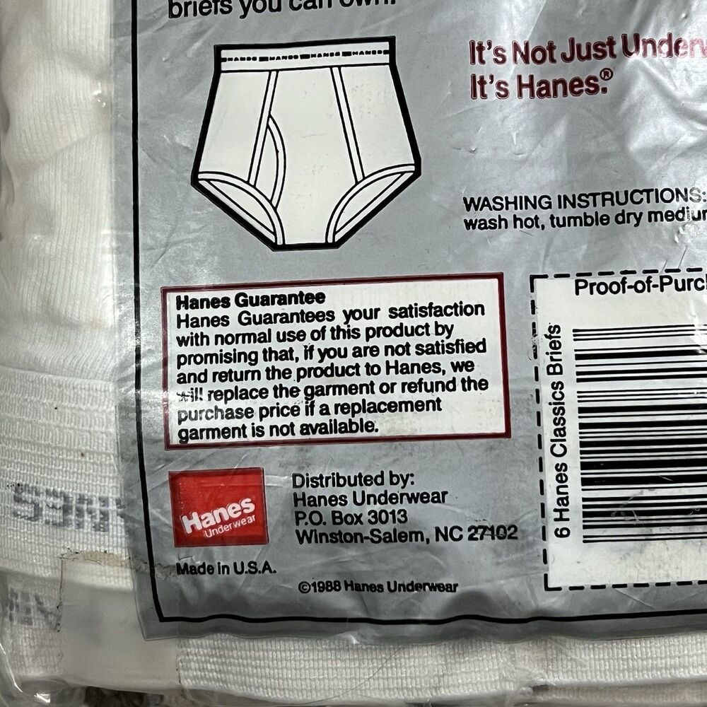 Vtg 1988 Hanes Classics Men’s White Briefs 6 Pk Cotton Sz 40 Underwear Deadstock - Picture 6 of 7